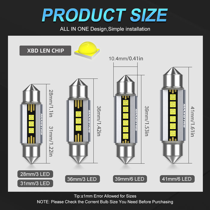 High Quality 28mm 31mm 36mm 41mm C5W C10W XBD LED CANBUS Car Festoon Light Auto Interior Dome Lamp Reading Bulb 6000K White