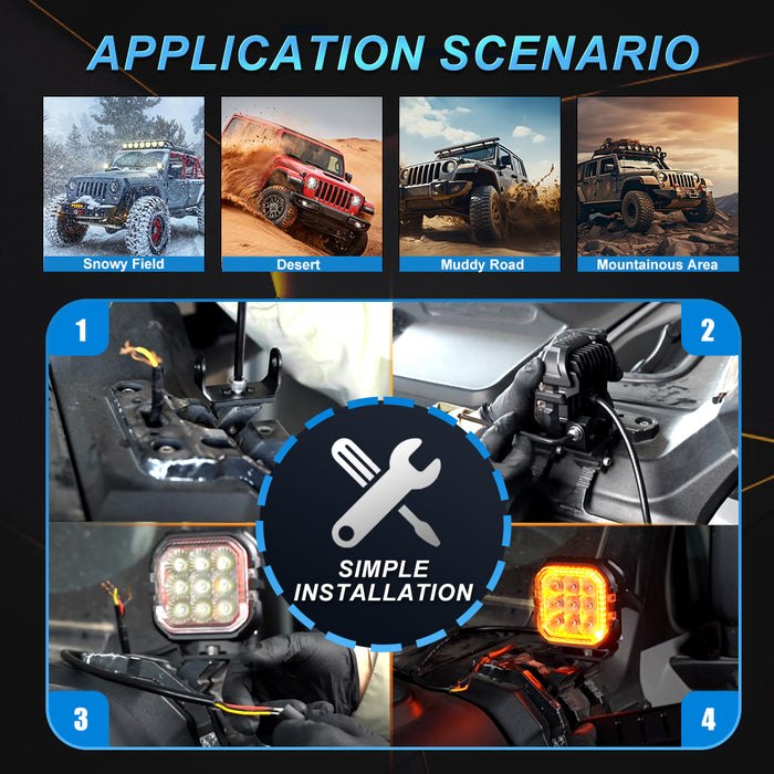 1× 3 Inch/4 Inch Super Amber Drl Led Work Light Bar for Car Jeep Wrangler 12v Led Spotlight Auxiliary lights For Lada Niva Offroad Truck SUV ATV