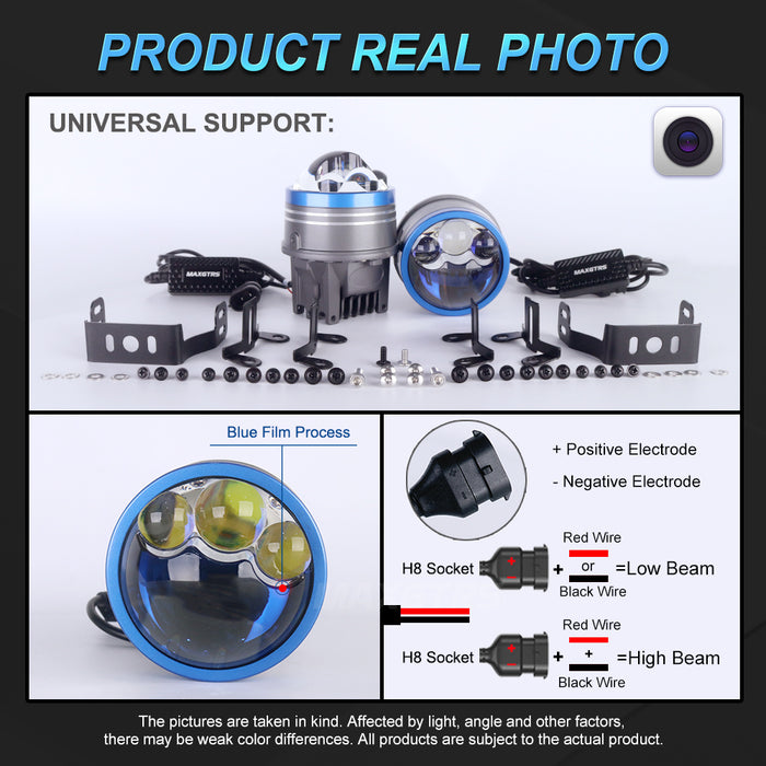 2x 3 inch Three Direct Car Bi Laser LED Projector Lens Fog Light 12V 150W 3000K 6000K For Toyota Honda Universal Fog Lamp Retrofit