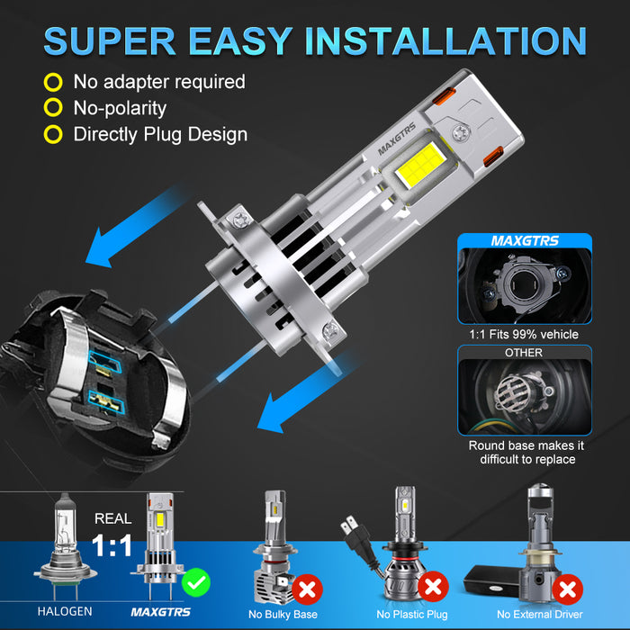 2× Turbo H7 H8 LED Front Headlight Bulbs 30000LM CANBUS Mini Size H11 LED High Low Beam Vehicle Lighting 6500K White 12V