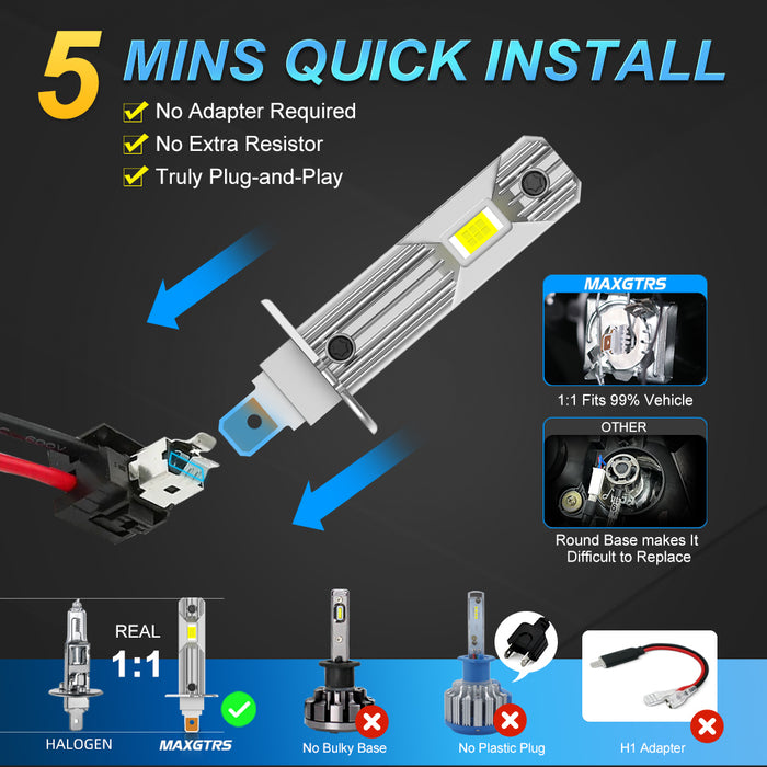 2× H1 Auto lights Car Led Bulbs 3570 Chip 6500K/4300K Wireless Fog Lamp Car Headlight