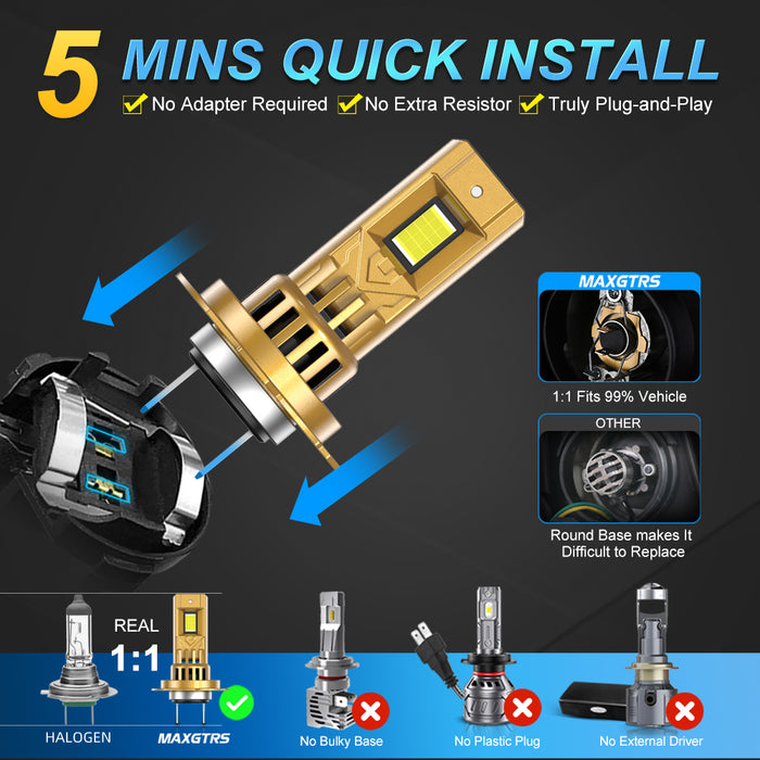 2X 30000LM H7 H11 H8 H9 LED Headlight Bulbs 6500K White Gold 9006 HB4 9012 LED Front High Low Beam 9005/HB3 With Cooling Fan