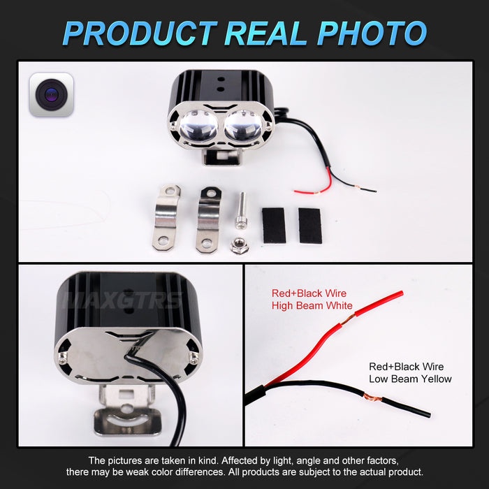 Double Lens 25W Tri-model Motorcycle LED Headlight High/Low Beam Car ATV Driving Foglight Auxiliary Scooter 12V/24V