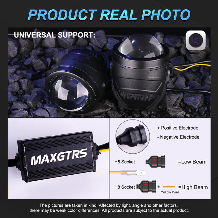 2x 3 Inch Car Bi LED Projector Lens Fog Light 12V 110W 6000K High/Low Beam For Toyota Honda Nissan Ford Universal Fog Lamp Retrofit