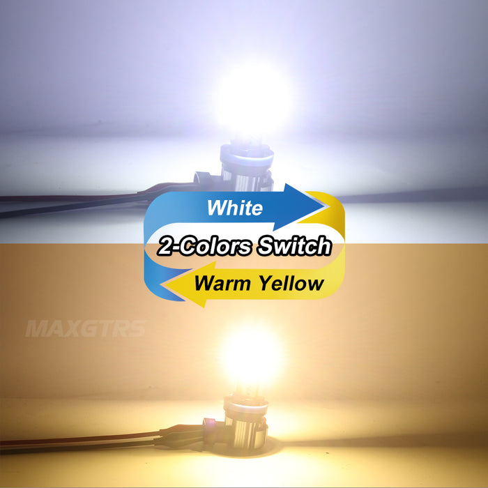 2x 18000LM H11 H8 H9 LED Headlight Bulbs Fanless 6500K White 9005 HB3 Fog Beam 9006 HB4 Double Colors Light Driving Lamp