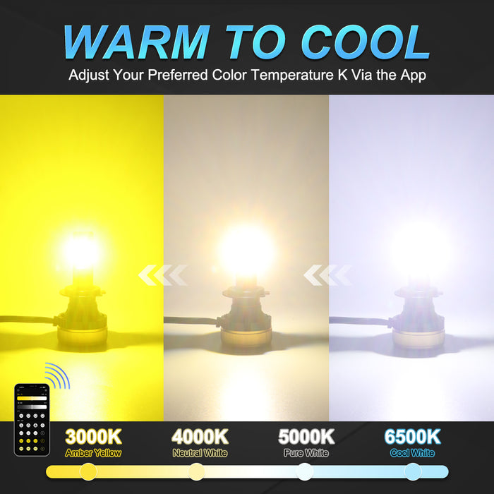 2× H7 APP Control Car Headlight Bulbs H4 Turbo Headlight H8 H9 H11 9005 HB3 9006 HB4 LED Car Lights Bluetooth APP Control Color