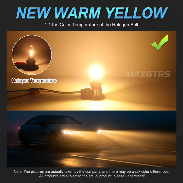 2x CANBUS H8 H11 LED Fog Light Bulbs Fanless H9 H16JP 9005 HB3 9006 HB4 9012 HIR2 4300K Warm Yellow Led Daytime Running Driving Lamp