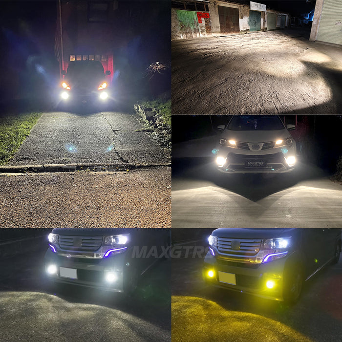 2x 18000LM H11 H8 H9 LED Headlight Bulbs Fanless 6500K White 9005 HB3 Fog Beam 9006 HB4 Double Colors Light Driving Lamp