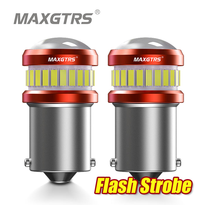 2x Strobe Flash 1156 P21W 7440 BA15S W21W LED Auto Reversing Lights 4014 SMD Car Reverse Light Stop Tail Bulbs 12V 24V White