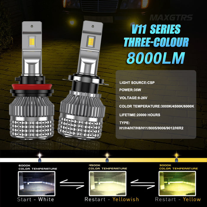 2× 3-Colors Switch H1 H4/9003/HB2 Hi/Lo H7 H8/H11/H16(JP) 9005/HB3 9006/HB4 9012/HIR2 Car LED Bulb Headlight Fog Light 6000K/3000K/4300K