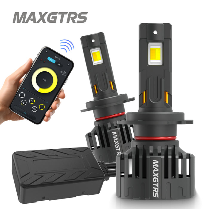 2× APP Control H8 Car Headlight Bulbs H4 Turbo Headlight H11 9005 HB3 9006 HB4 H7 H1 LED Strobe Flash Mode 3000K 4300K 6000K