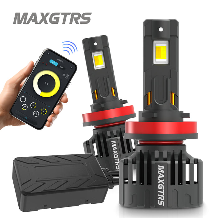 2× APP Control H8 Car Headlight Bulbs H4 Turbo Headlight H11 9005 HB3 9006 HB4 H7 H1 LED Strobe Flash Mode 3000K 4300K 6000K