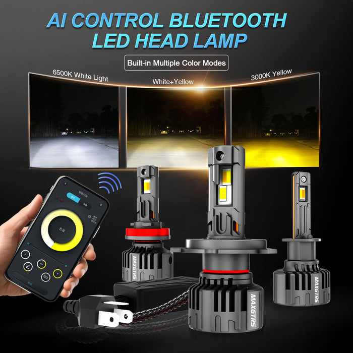 2× APP Control H8 Car Headlight Bulbs H4 Turbo Headlight H11 9005 HB3 9006 HB4 H7 H1 LED Strobe Flash Mode 3000K 4300K 6000K