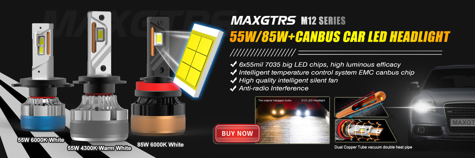 LED Car Lights Bulb  MAXGTRS - 2× XHP50 2.0 LED Chip H4 Hi/Low