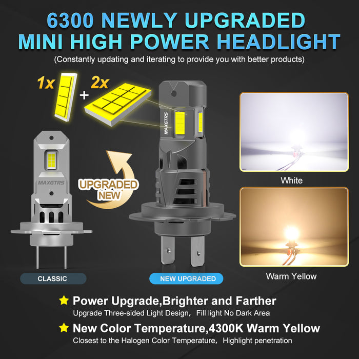 2x Three Sides Light H7 H8 LED Headlight Kit With Fan Canbus Error Free 6500K Wireless Turbo Driving Headlamp Replacement Bulbs