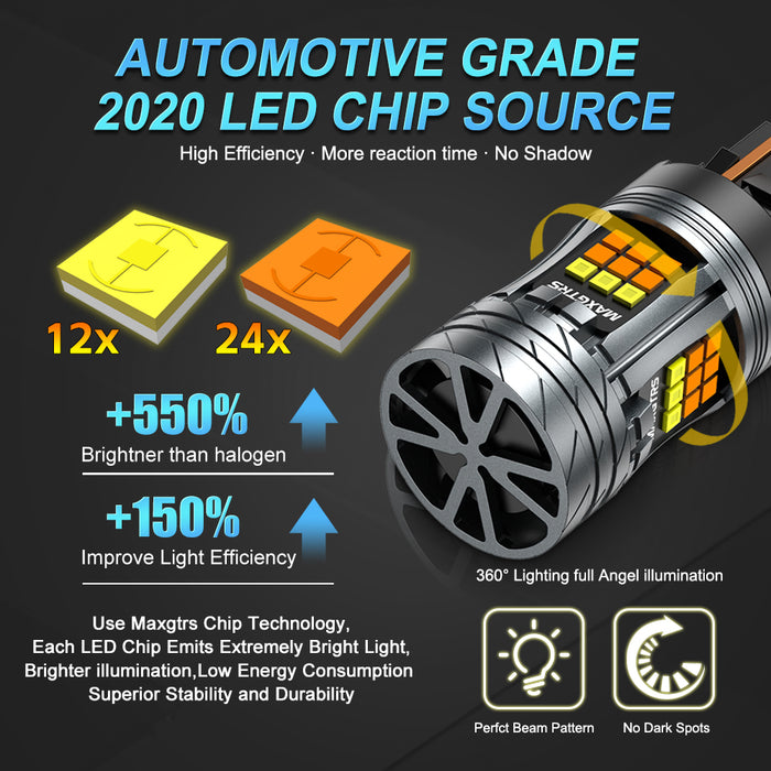 2x 1157 BAY15D P21/5W T20 7443 W21/5W T25 3157 Canbus LED Bulb Yellow Amber For DRL