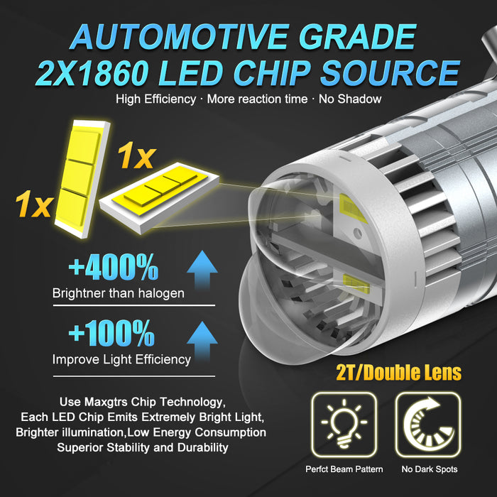 1× Super Bright H4 LED Headlight Bulb Projector Double Lens 55W 6000K Canbus Hi/Lo Car Motorcycle Headlamp with Turbo Fans 12V