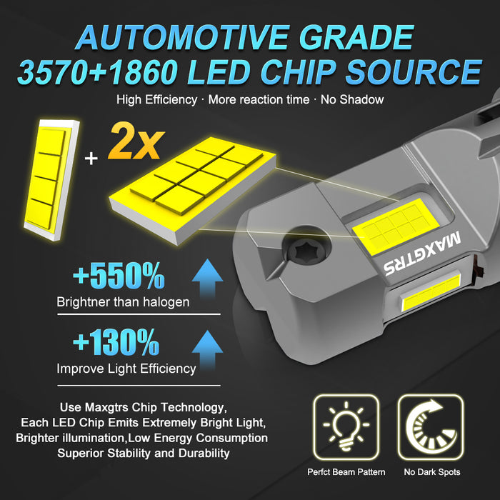 2x Three Sides Light H7 H8 LED Headlight Kit With Fan Canbus Error Free 6500K Wireless Turbo Driving Headlamp Replacement Bulbs