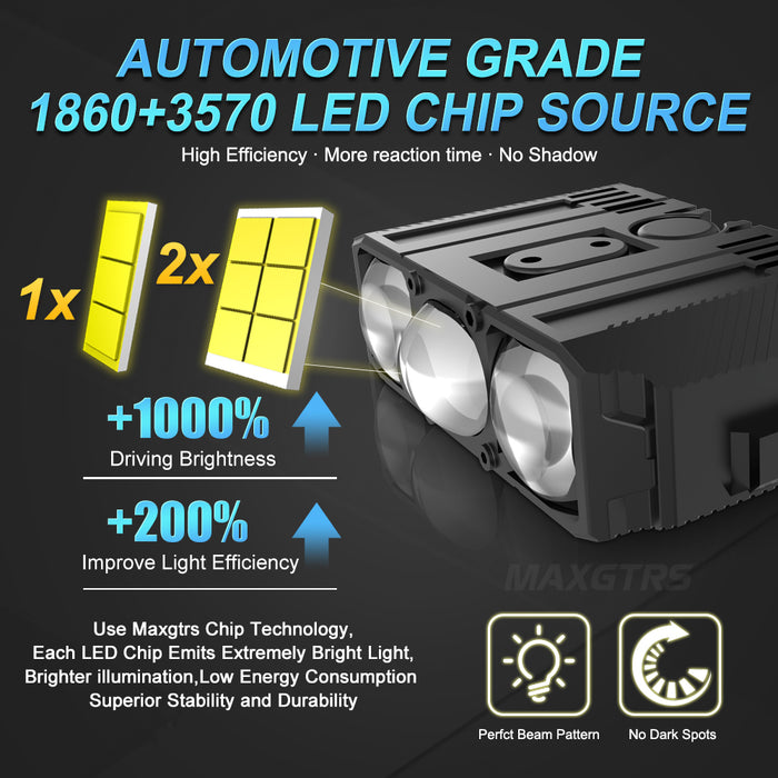 1× Three Lens Grille Light LED Spotlight 85W High Low Beam Pods Car Motorcycle Headlight Projector Lens Fog ATV UTV Off Road 12V/24V