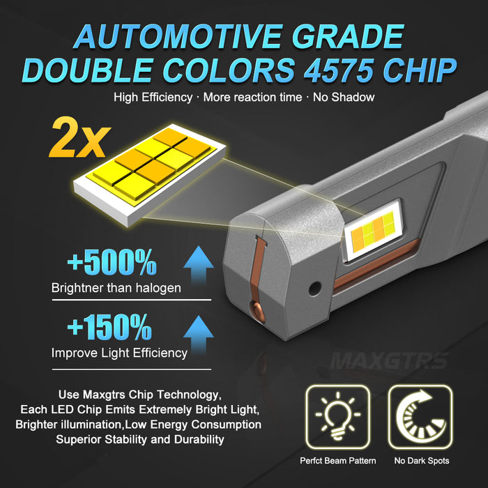 2x 18000LM H11 H8 H9 LED Headlight Bulbs Fanless 6500K White 9005 HB3 Fog Beam 9006 HB4 Double Colors Light Driving Lamp