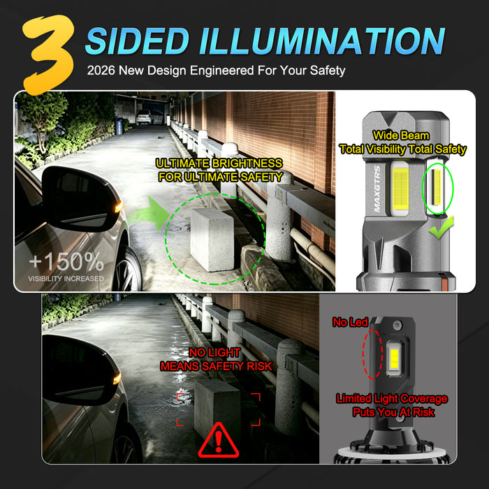 2x Three Sides Light H7 H8 LED Headlight Kit With Fan Canbus Error Free 6500K Wireless Turbo Driving Headlamp Replacement Bulbs
