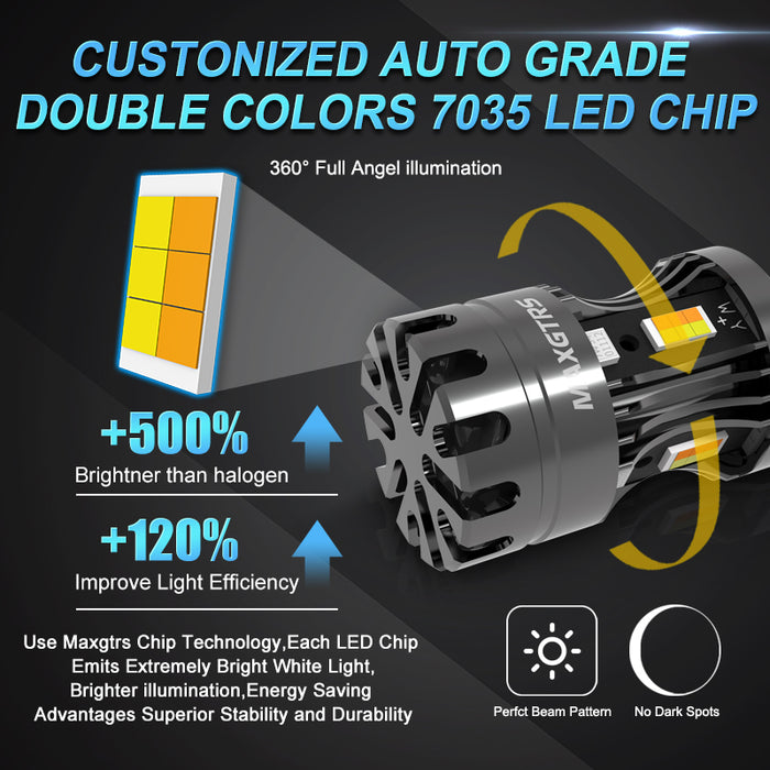 2× Dual Color White Amber Switch 1157 BAY15D T20 7443 T25 3157 LED Bulbs No Hyper Flash Canbus DRL Turn Signal Light
