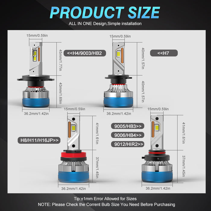 2× H4 H7 H8/H11/H16(JP) 9005/HB3 9006/HB4 High Power LED Bulbs 45W Hi/Lo Beam Canbus Headlamp Fog Light