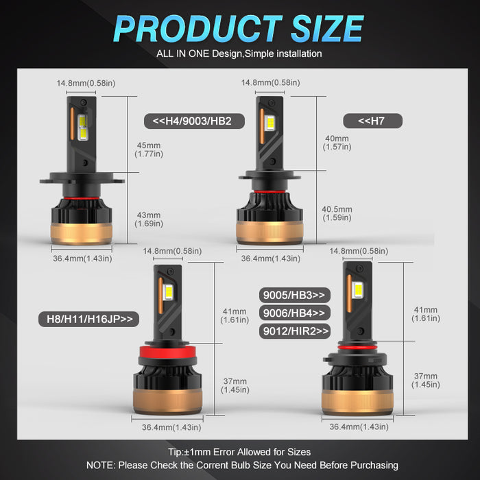 2× H4 H7 H8/H11 9005/HB3 9006/HB4 9012 LED Bulbs 2023 M12 Pro 85W Super Power Canbus Hi/Lo Beam Canbus Headlamp Fog Light