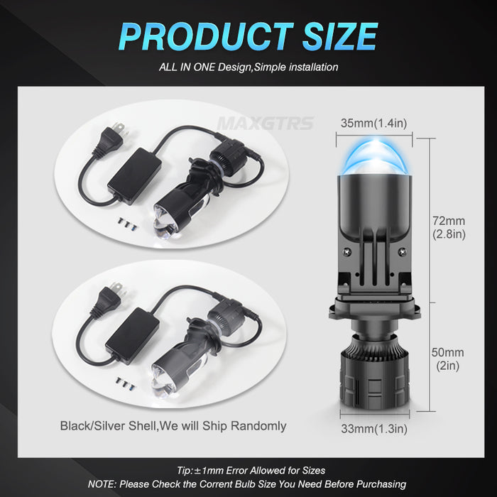 2× H4 LED Mini Projector Lens Automobles LED Bulbs Conversion Kit Hi/Lo Beam Headlight 110W/Pair