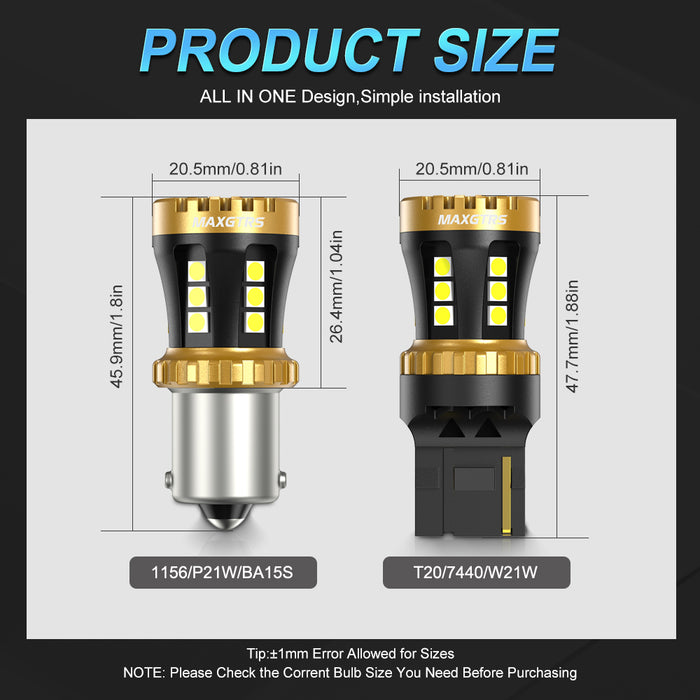 2x S25 P21W BA15S 7443 W21/5W 1157 1156 T20 7440 W21W BAY15D LED Bulbs Car Tail Lights Brake Lights Turn Signal Reverse Lamp DRL