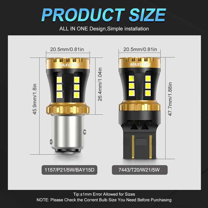 2x S25 P21W BA15S 7443 W21/5W 1157 1156 T20 7440 W21W BAY15D LED Bulbs Car Tail Lights Brake Lights Turn Signal Reverse Lamp DRL