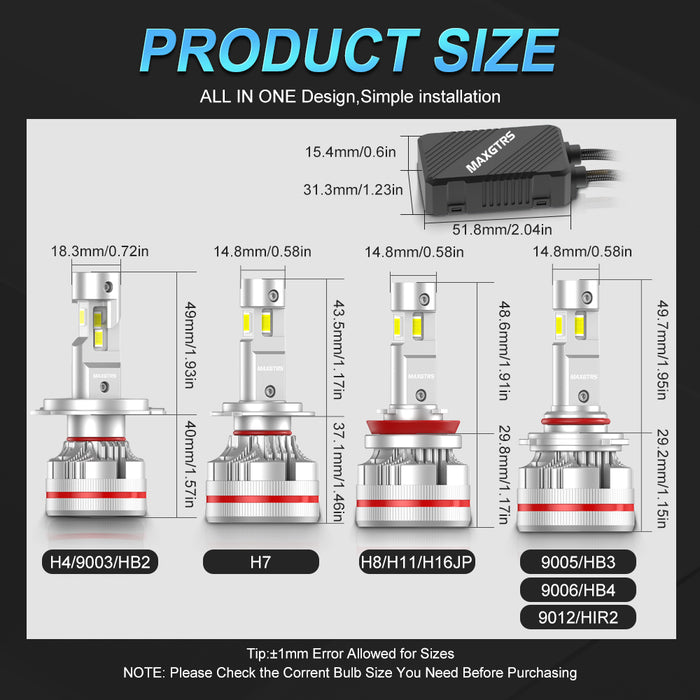 2x 3 Sides Shine H7 H4 H11 Led Lamp Tube Lights H8 HB3 9005 HB4 9006 9012 12V Canbus Car Led Headlight Bulb For Projector Lens