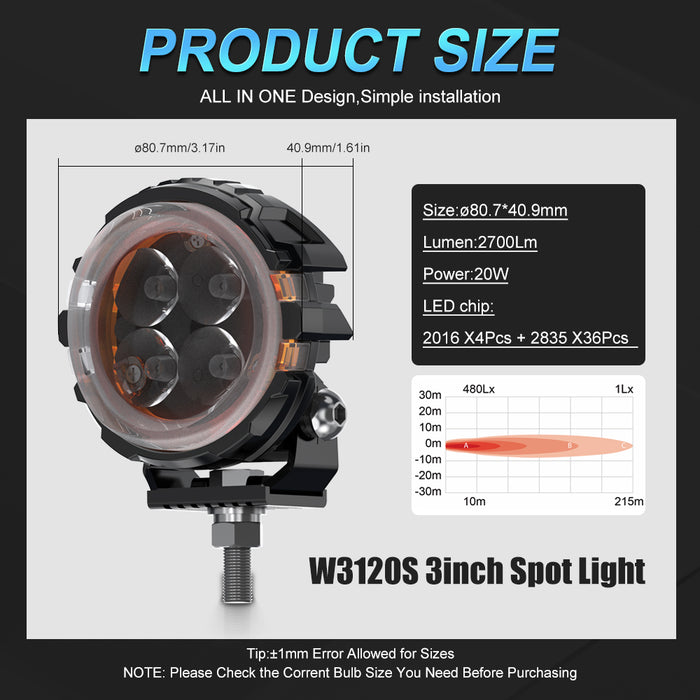 1× 3 Inch/4 Inch Super Amber Drl Led Work Light Bar for Car Jeep Wrangler 12v Led Spotlight Auxiliary lights For Lada Niva Offroad Truck SUV ATV