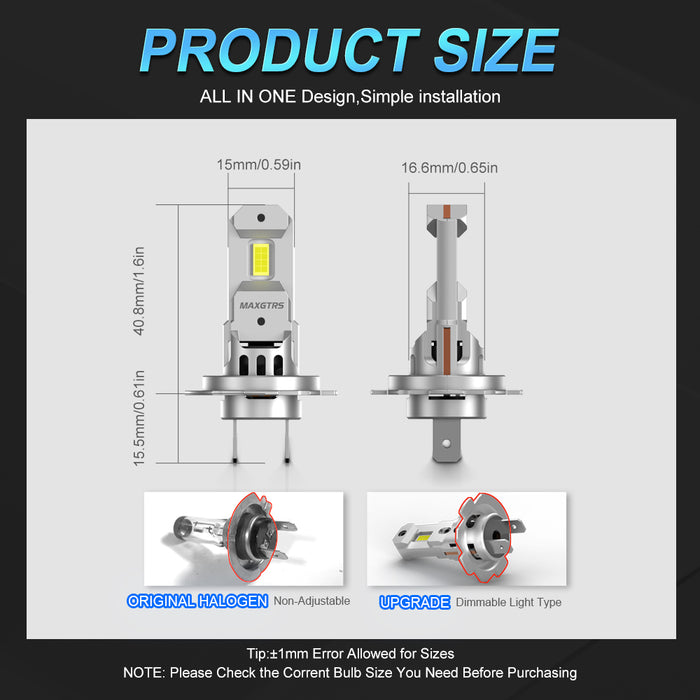 2× H7 H18 LED Lights 1:1 Mini Size Head Lamp Wireless 20000LM CSP LED Chips H7 Car LED Headlight Bulb 6500K White 12V 24V With Fan