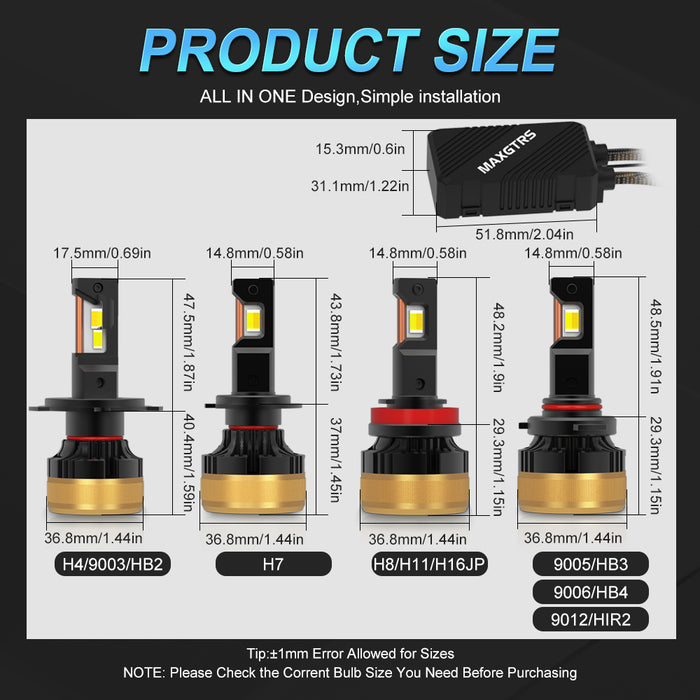 2× H7 APP Control Car Headlight Bulbs H4 Turbo Headlight H8 H9 H11 9005 HB3 9006 HB4 LED Car Lights Bluetooth APP Control Color