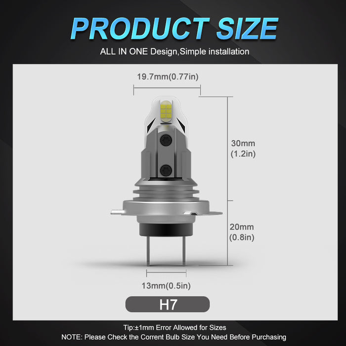 2× NEW H7 Headlights LED for Car Headlight Fanless Wireless Mini Size Design LED Bulb