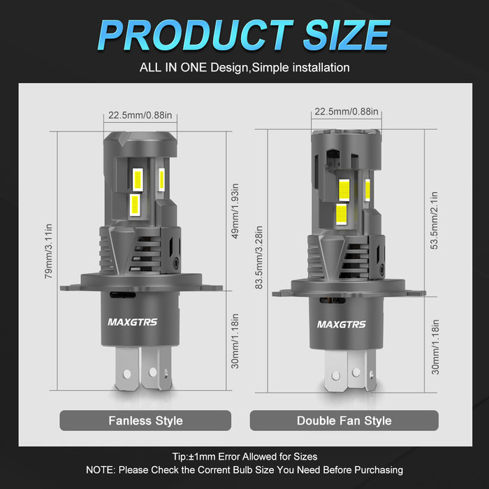 2X H4 LED Canbus Headlights 12V 9003 HB2 Hi/Lo Beam Motorcycle Headlamp Fanless H4 LED Bulb for Lada Honda Toyota Ford