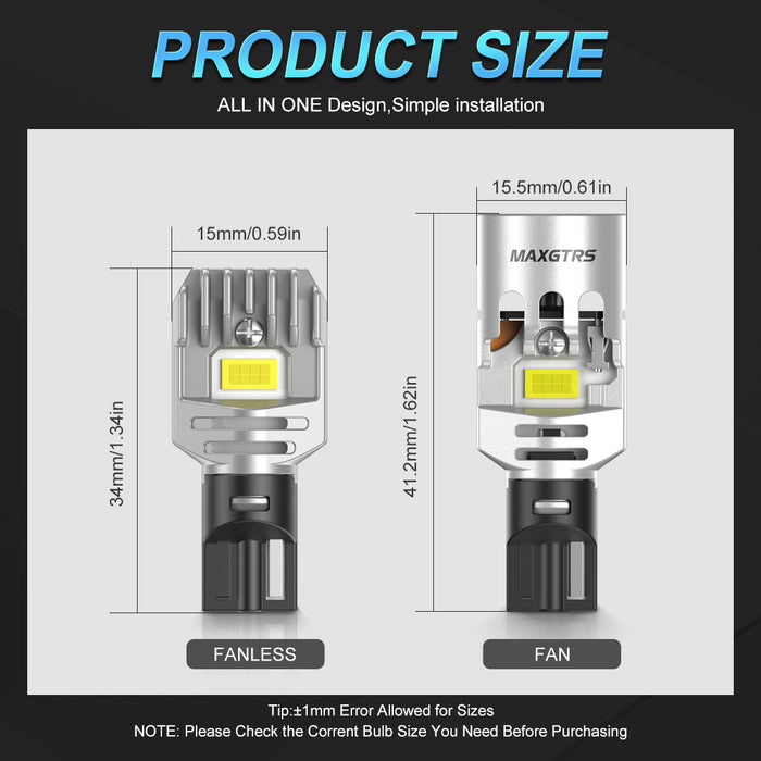 2x 4000LM Canbus T15 T16 Fan LED Reverse Lights W16W Car Rear Turn Signal Bulb Lamp 912 921 White Amber Yellow
