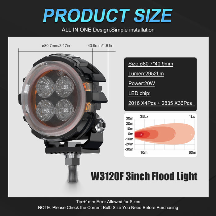 1× 3 Inch/4 Inch Super Amber Drl Led Work Light Bar for Car Jeep Wrangler 12v Led Spotlight Auxiliary lights For Lada Niva Offroad Truck SUV ATV