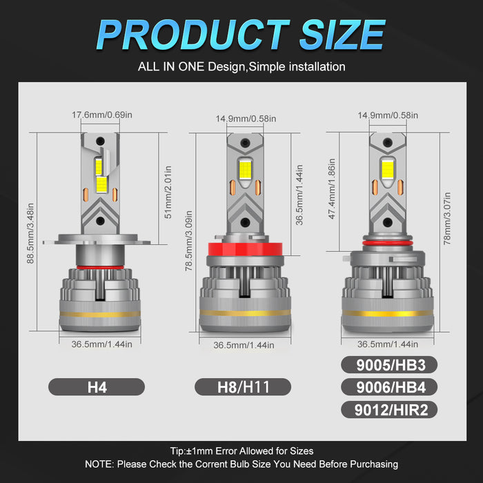 2x M19W H1 H7 H4 H11 Led Lamp Bigger Copper Tube Led Lights H8 HB3 9005 HB4 9006 9012 12V Canbus For Car Led Headlight Bulb