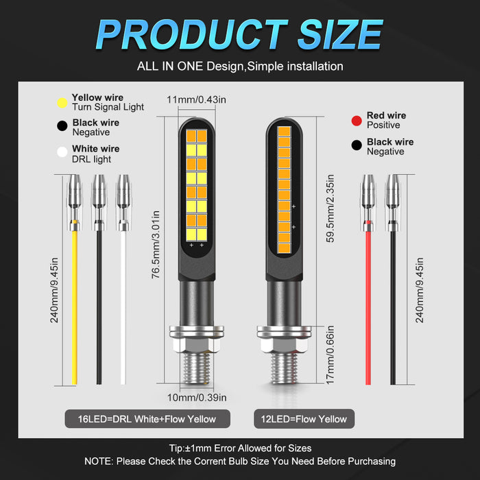 2× Motorbike Side Turning Indicators High Brightness Daytime Running Lights Universal Waterproof for Motorcycles Beach Bikes