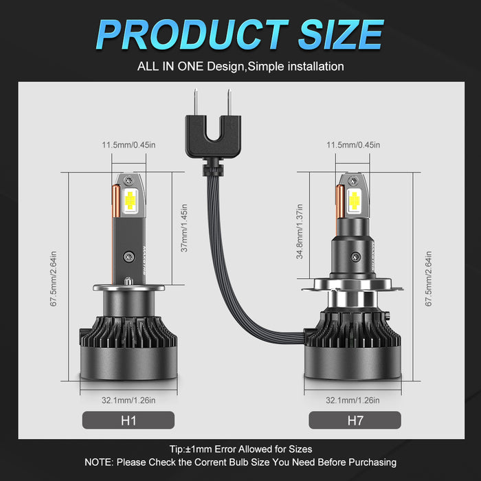 2x V3F Series H1 H4 H7 H8 H11 9006 9005 HB3 LED Headlight Bulbs Canbus 28000LM 130W MINI Size White LED High Low Beam With Fan