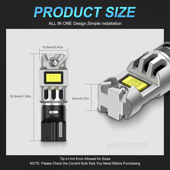 2xT10 LED W5W 5W Car Side Interior lights 12V Super Bright Bulb 5530 Chips 194 168 Auto White 6000K Parking Marker Dome Lamps