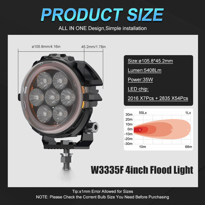 1× 3 Inch/4 Inch Super Amber Drl Led Work Light Bar for Car Jeep Wrangler 12v Led Spotlight Auxiliary lights For Lada Niva Offroad Truck SUV ATV