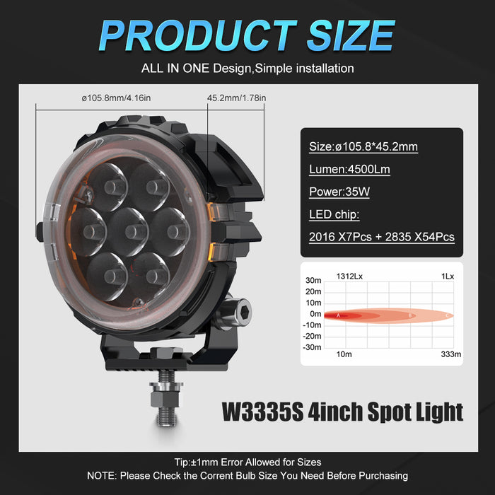 1× 3 Inch/4 Inch Super Amber Drl Led Work Light Bar for Car Jeep Wrangler 12v Led Spotlight Auxiliary lights For Lada Niva Offroad Truck SUV ATV