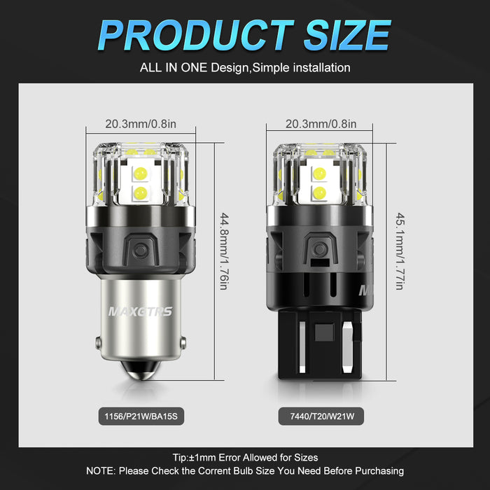 2x S25 P21W BA15S LED Canbus 1156 7440 W21W LED Bulbs T20 Car Tail Lights White Yellow Brake Lights Turn Signal Reverse Lamp DRL