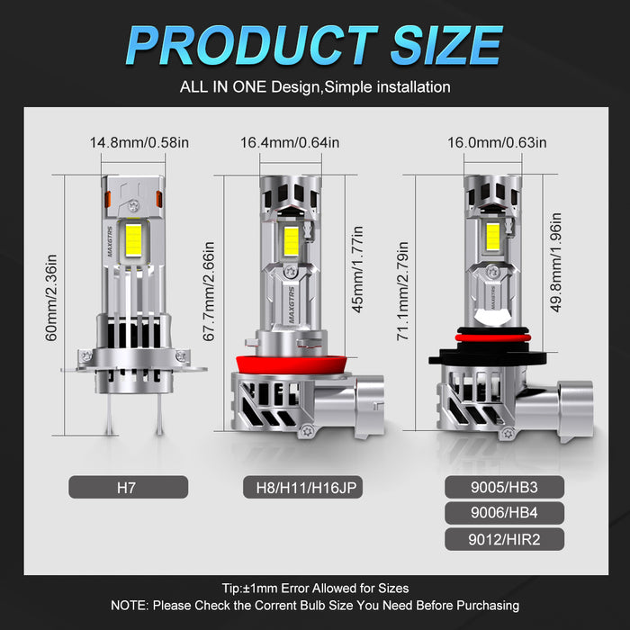2× Turbo H7 H8 LED Front Headlight Bulbs 30000LM CANBUS Mini Size H11 LED High Low Beam Vehicle Lighting 6500K White 12V