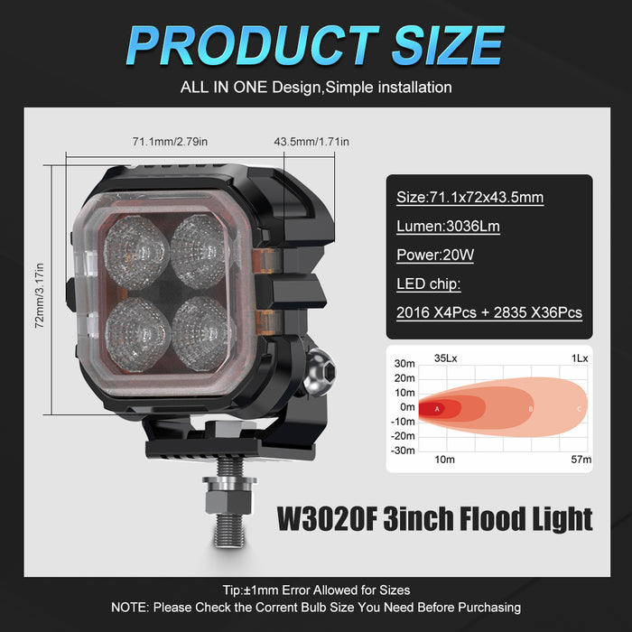 1× 3 Inch/4 Inch Super Amber Drl Led Work Light Bar for Car Jeep Wrangler 12v Led Spotlight Auxiliary lights For Lada Niva Offroad Truck SUV ATV