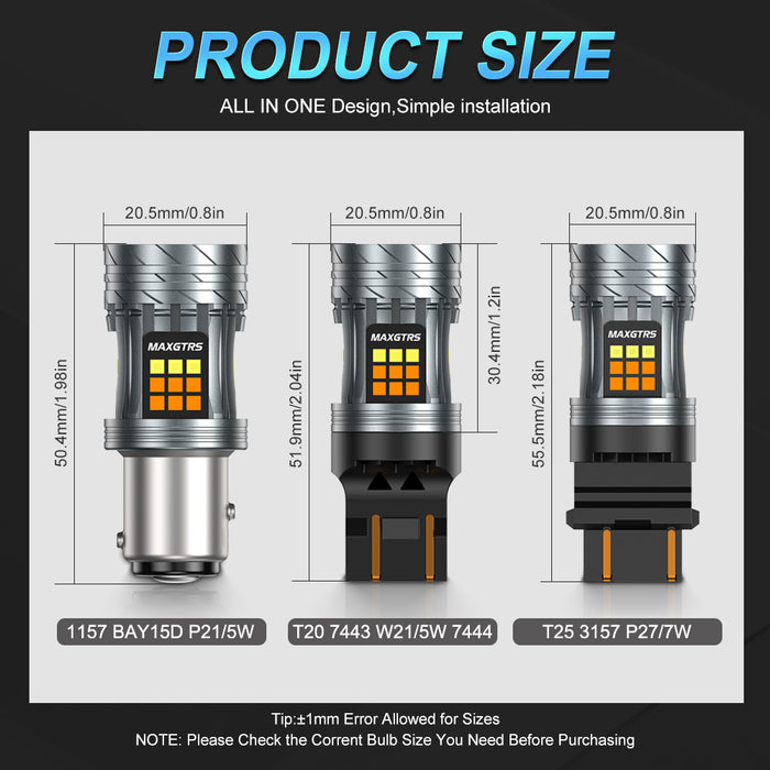 2x 1157 BAY15D P21/5W T20 7443 W21/5W T25 3157 Canbus LED Bulb Yellow Amber For DRL