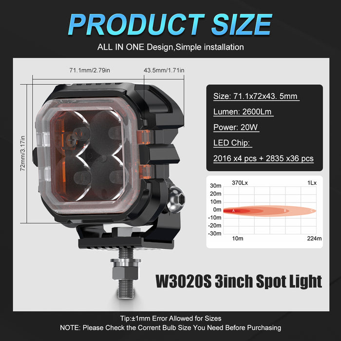 1× 3 Inch/4 Inch Super Amber Drl Led Work Light Bar for Car Jeep Wrangler 12v Led Spotlight Auxiliary lights For Lada Niva Offroad Truck SUV ATV